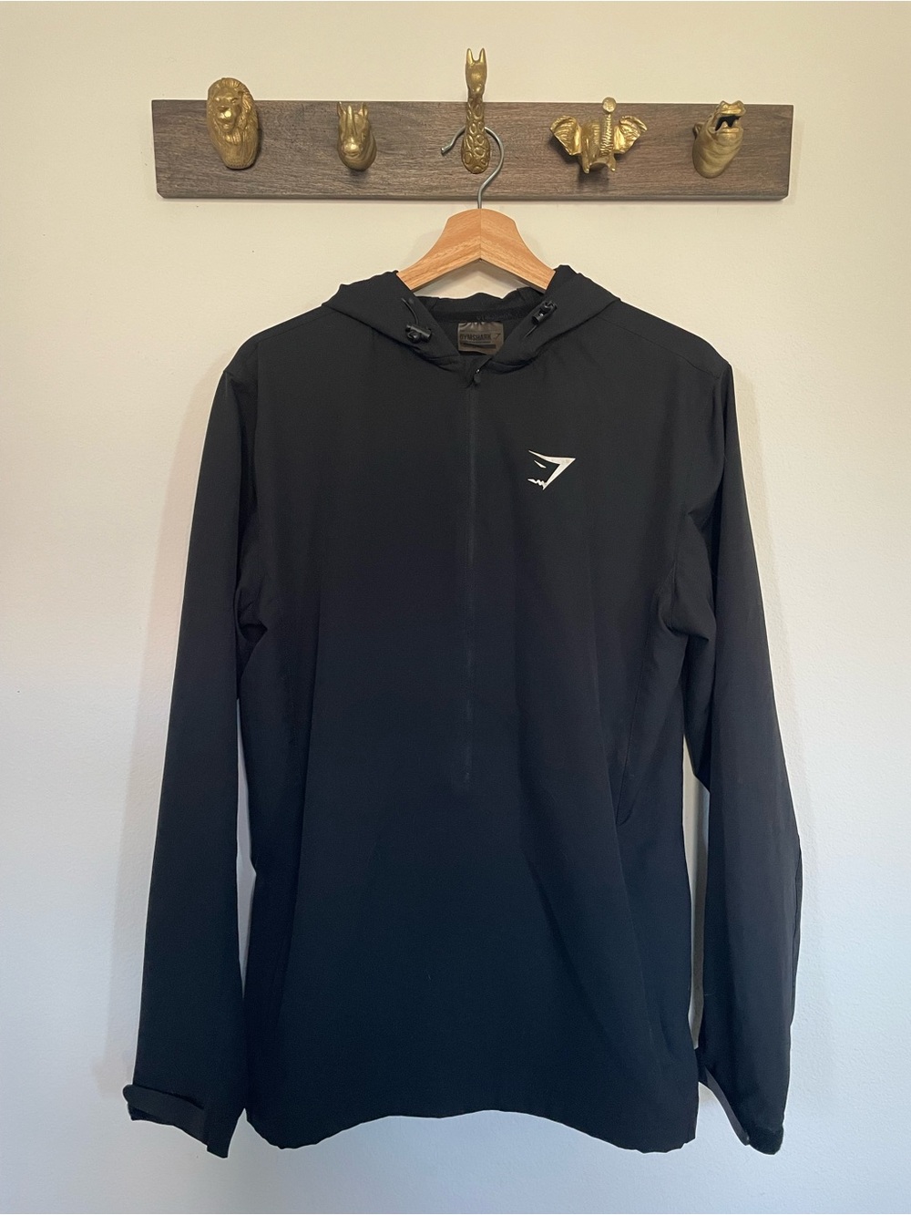 Gymshark Black Hooded Performance 1/2 Zip with Chest Logo